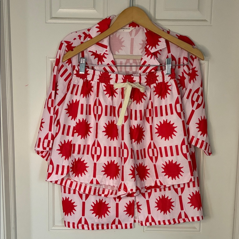 Commense Red and White Patterned Short set